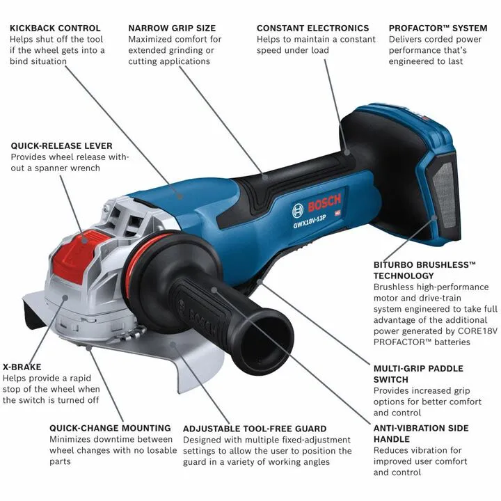 Bosch PROFACTOR 18V Spitfire 5-6in Angle Grinder X-LOCK with Paddle Switch (Bare Tool) 1