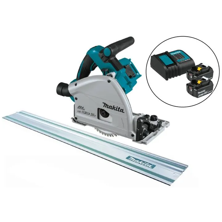 Makita 18V X2 LXT (36V) Brushless 6-1/2 Inch Plunge Circular Saw System with 55-Inch Guide Rail and Starter Pack