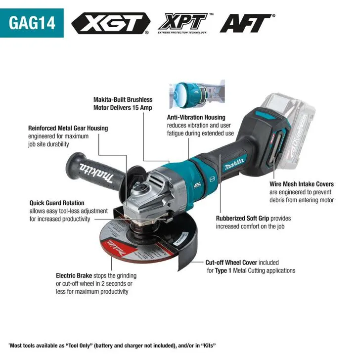 Makita 40V max XGT Cordless 4-1/2 in / 6 in Paddle Switch Angle Grinder 4Ah Kit 2
