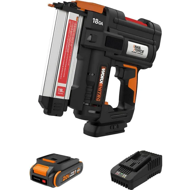 Worx Nitro 20V Power Share Cordless 18 Gauge Brad Nailer - Professional Precision Kit