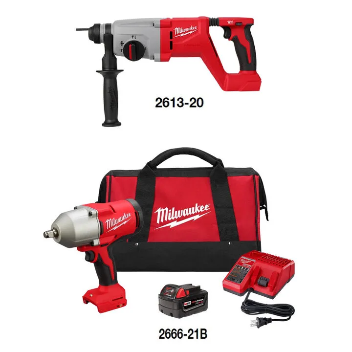 Milwaukee M18 Rotary Hammer & Impact Wrench Combo Kit with Friction Ring 1