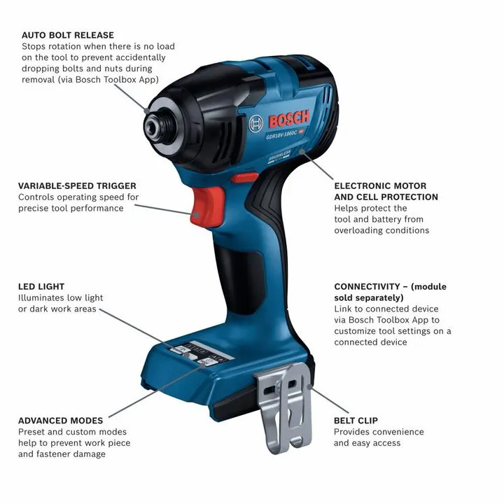 Bosch 18V 1/4in Hex Impact Driver (Bare Tool) - Professional Performance Series 1