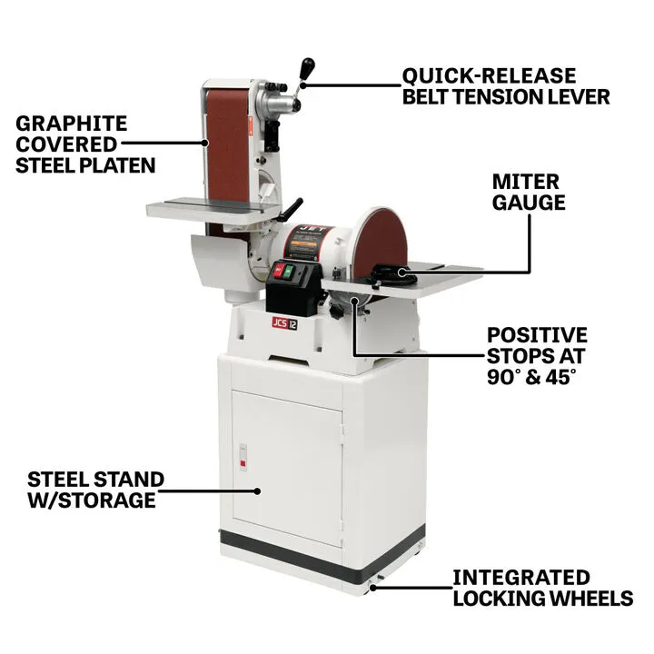 JET JSG-6CS 6 in. x 48 in. Belt / 12 in. Disc Sander with Closed Stand 1