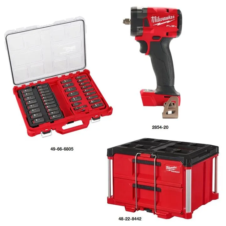 Milwaukee M18 Impact Wrench (Bare Tool) with 36-Piece Socket Set & 2-Drawer Tool Box Bundle 1