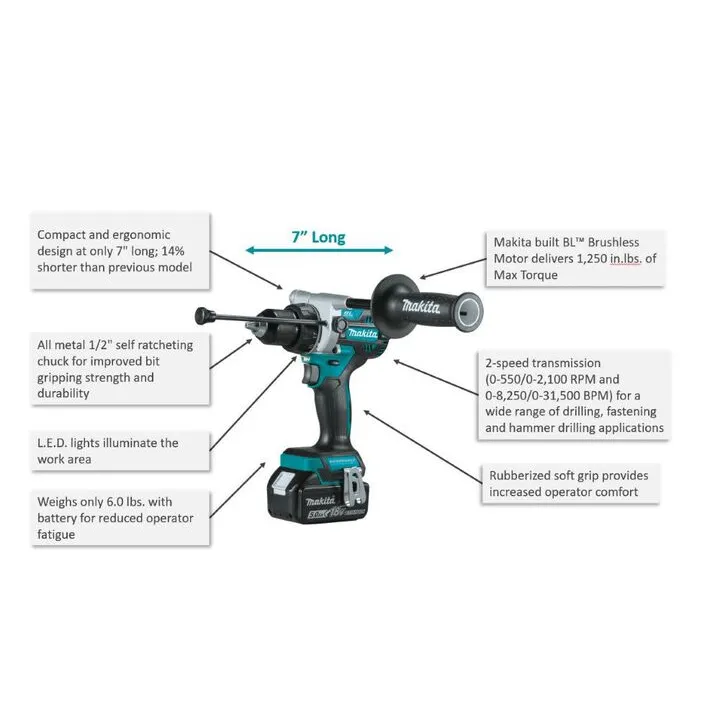 Makita 18V LXT 1/2in Hammer Driver Drill (Bare Tool) 1