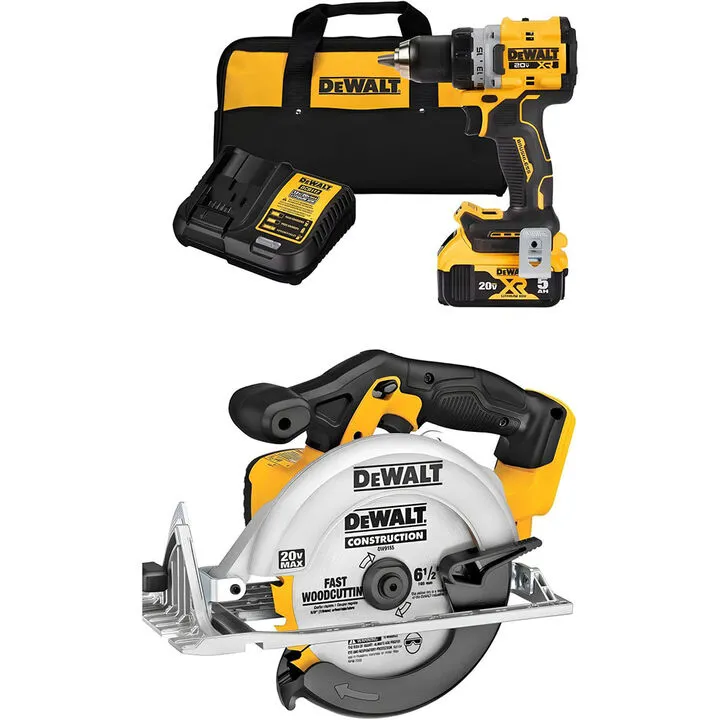 DEWALT 20V MAX Cordless Drill/Driver and Circular Saw Combo Kit - High-Performance DIY Power Tool Set