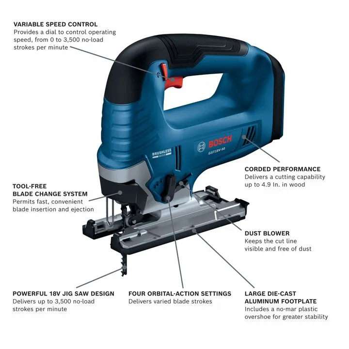 Bosch 18V Top Handle Jig Saw (Bare Tool) - Professionally Reconditioned 1
