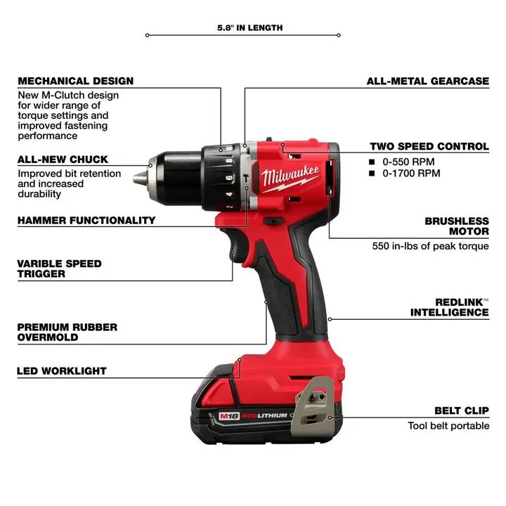 Milwaukee M18 Compact Brushless 1/2in Hammer Drill/Driver Kit - Professional Performance Series 3