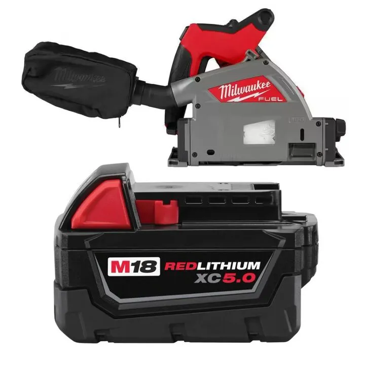 Milwaukee M18 6-1/2 Inch Plunge Track Saw with XC5.0 Battery Pack - High-Performance Professional Bundle