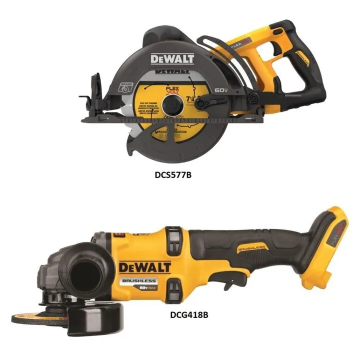 DEWALT 60V MAX 7-1/4 Inch Cordless Circular Saw & 4-1/2 - 6 Inch Grinder Professional Bundle 1