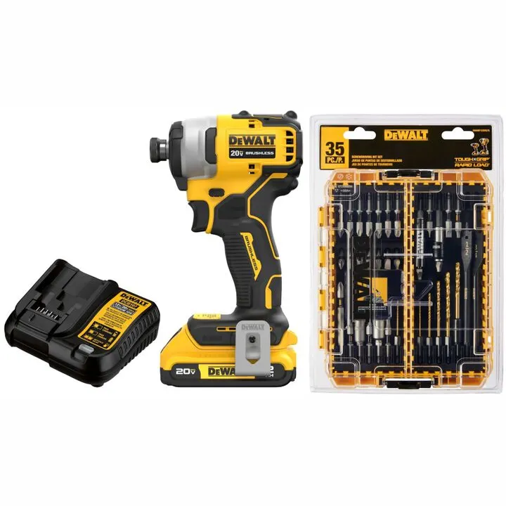 DEWALT ATOMIC 20V MAX 1/4 Inch Compact Impact Driver Kit with Rapid Load Accessory Set