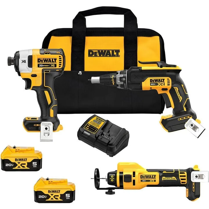 DEWALT 20V MAX XR Brushless Drywall 3-Tool Combo Kit (Optimized 5.0Ah Edition)