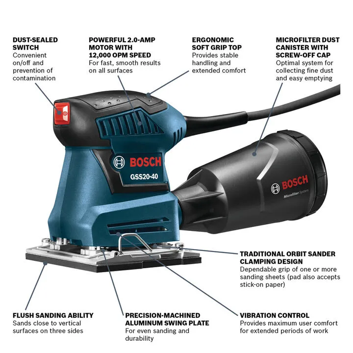 Bosch 1/4 Sheet Orbital Finishing Sander (Reconditioned - Factory Inspected) 1