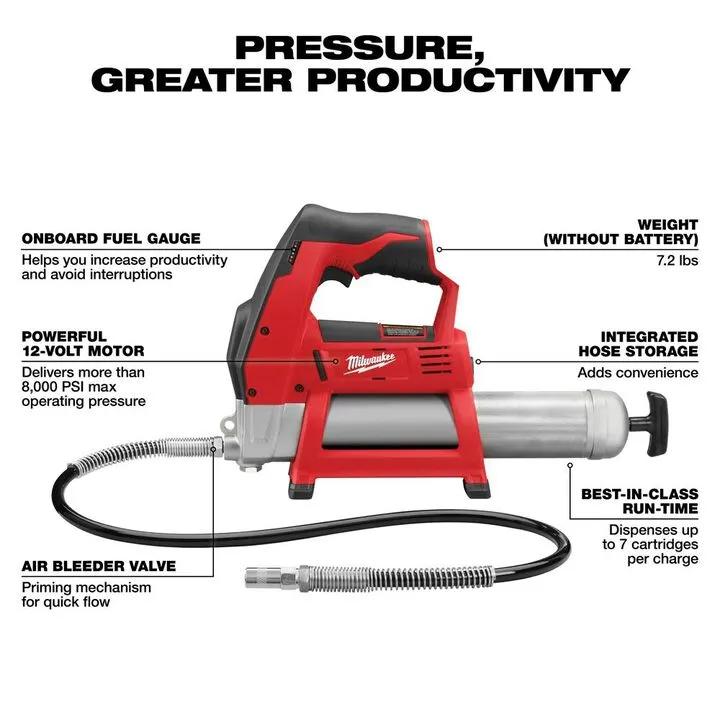 Milwaukee M12 Cordless Grease Gun (Reconditioned - Bare Tool) 1