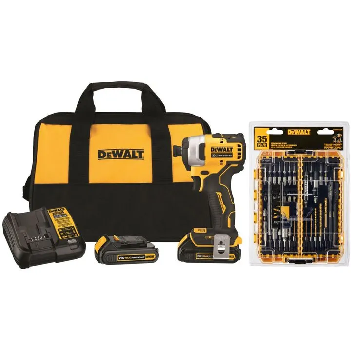 DEWALT 20V MAX Compact Brushless Impact Driver Kit with Rapid Load Accessory Set & Toughcase+