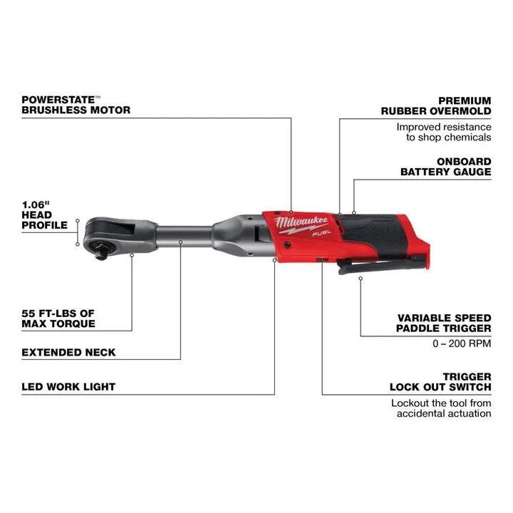 Milwaukee M12 FUEL 3/8 in. Extended Reach Ratchet (Bare Tool) - Professional Grade 2