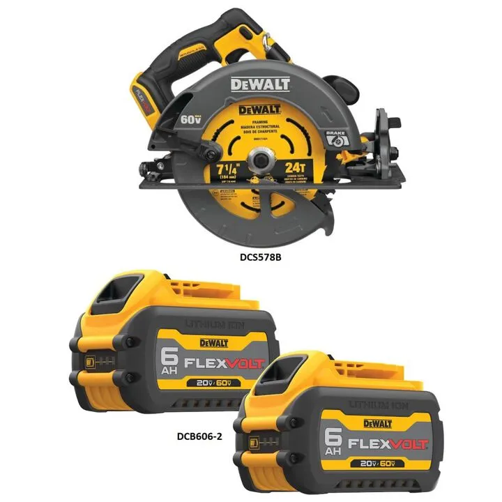 DEWALT 60V MAX 7-1/4 Inch Cordless Circular Saw & 20/60V FLEXVOLT Battery Bundle 1