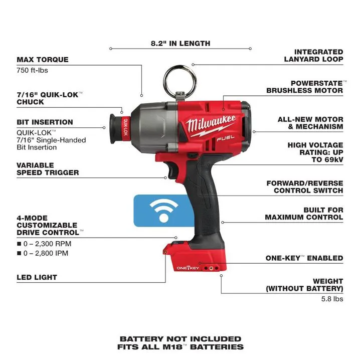 Milwaukee M18 FUEL 7/16 inch Hex Utility High Torque Impact Wrench with ONE-KEY (Reconditioned - Bare Tool) 2