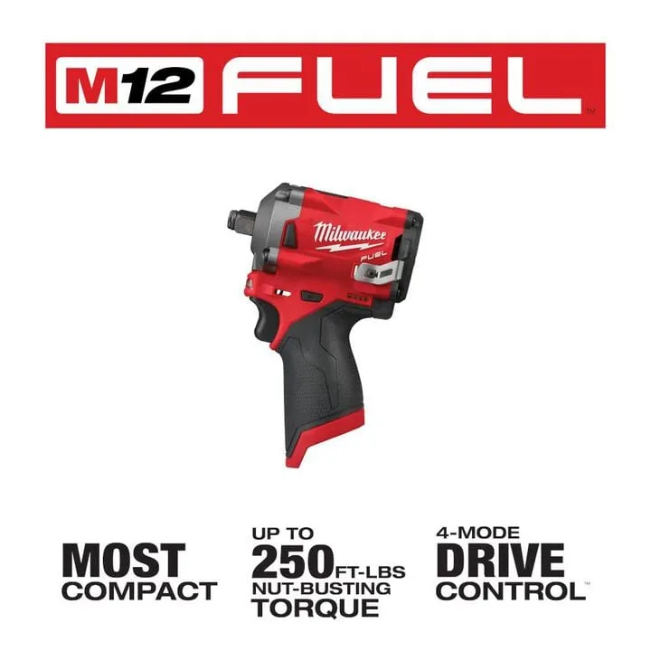 Milwaukee M12 FUEL 1/2-inch Cordless Stubby Impact Wrench - Certified Reconditioned Bare Tool 1