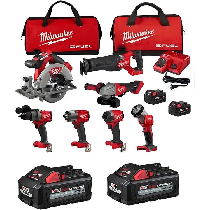Milwaukee M18 7-Tool Combo Kit with (2) High Output XC6.0 Battery Pack Bundle