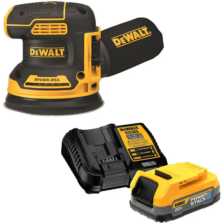 DEWALT 20V MAX Brushless 5-Inch Random Orbit Sander with POWERSTACK Compact Battery Bundle