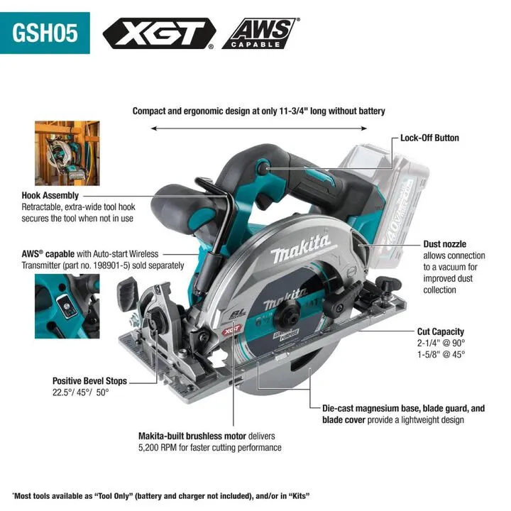 Makita 40V max XGT 6-1/2 in Circular Saw, AWS Capable (Bare Tool) 1