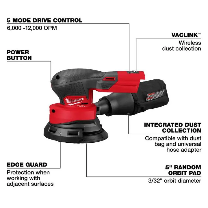 Milwaukee M18 FUEL 5-Inch Random Orbital Sander (Bare Tool) - Professional Performance Edition 3