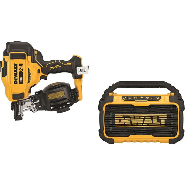 DEWALT 20V MAX 15-Degree Cordless Coil Roofing Nailer & 12V/20V Jobsite Bluetooth Speaker Bundle