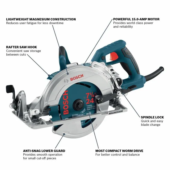 Bosch 7-1/4 Inch Worm Drive Saw - Professional Grade Power for Heavy-Duty Framing 2