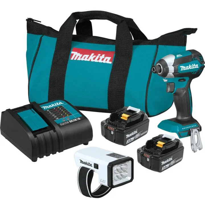 Makita 18V LXT Brushless Cordless Impact Driver Kit (3.0Ah) with LED Flashlight & Dual Batteries
