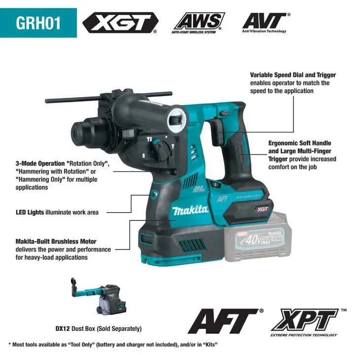 Makita 40V max XGT Brushless 1-1/8in Rotary Hammer with AVT (Bare Tool) 2