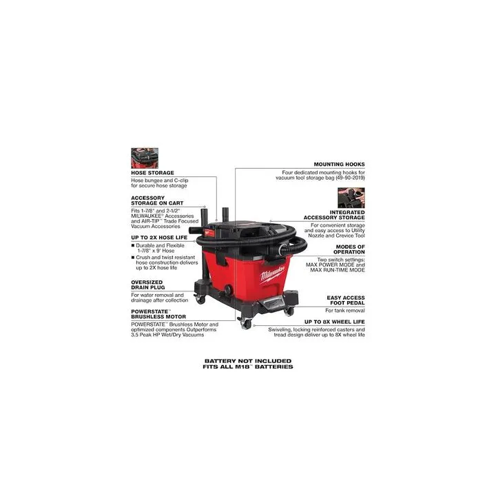 Milwaukee M18 FUEL 5-Tool Combo Kit with Wet/Dry Vacuum and Impact Wrench Bundle 9