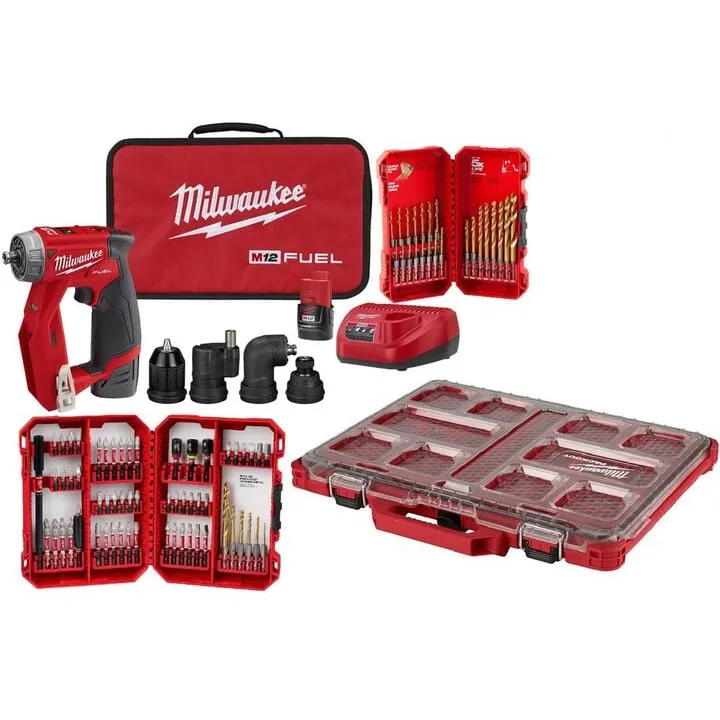 Milwaukee M12 FUEL Installation Drill/Driver Kit with 60pc SHOCKWAVE & 23pc Titanium Bit Set