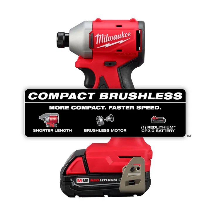 Milwaukee M18 Compact Brushless 1/4 Inch Hex Impact Driver Kit - Professional Grade Performance 1