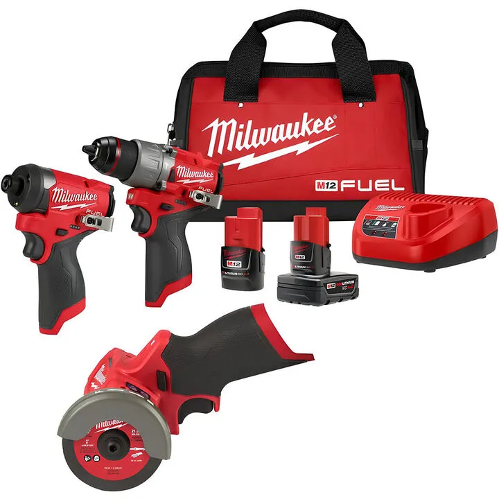 Milwaukee M12 FUEL 3-Tool Combo Kit: Drill Driver, Impact Driver & Cut-Off Tool
