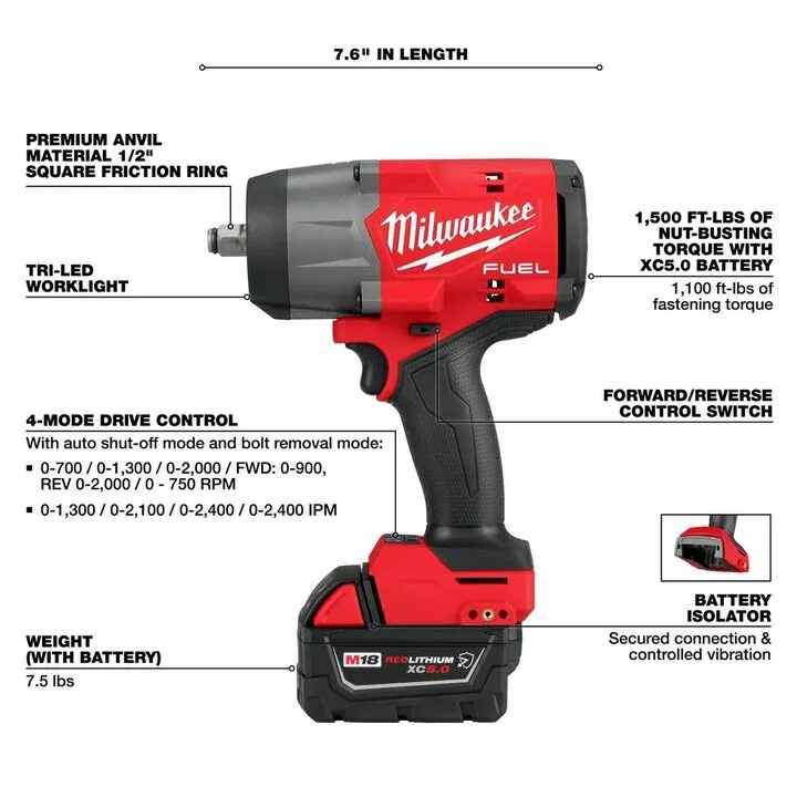 Milwaukee M18 FUEL Automotive Combo Kit: 1/2 in High Torque & 3/8 in Mid-Torque Impact Wrench Set 4