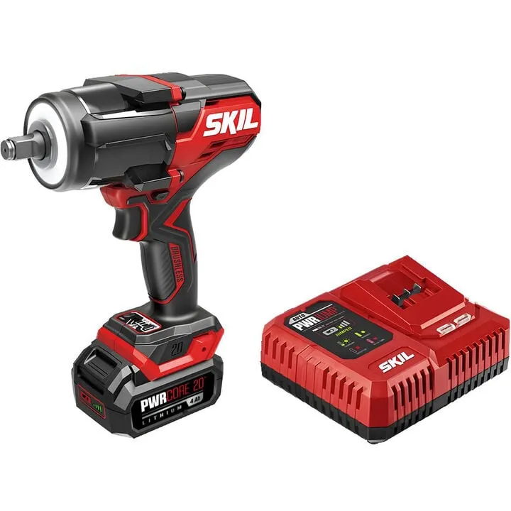 SKIL PWR CORE 20 Brushless 20V 1/2 in Mid-Torque Impact Wrench Kit - High Performance Cordless Power