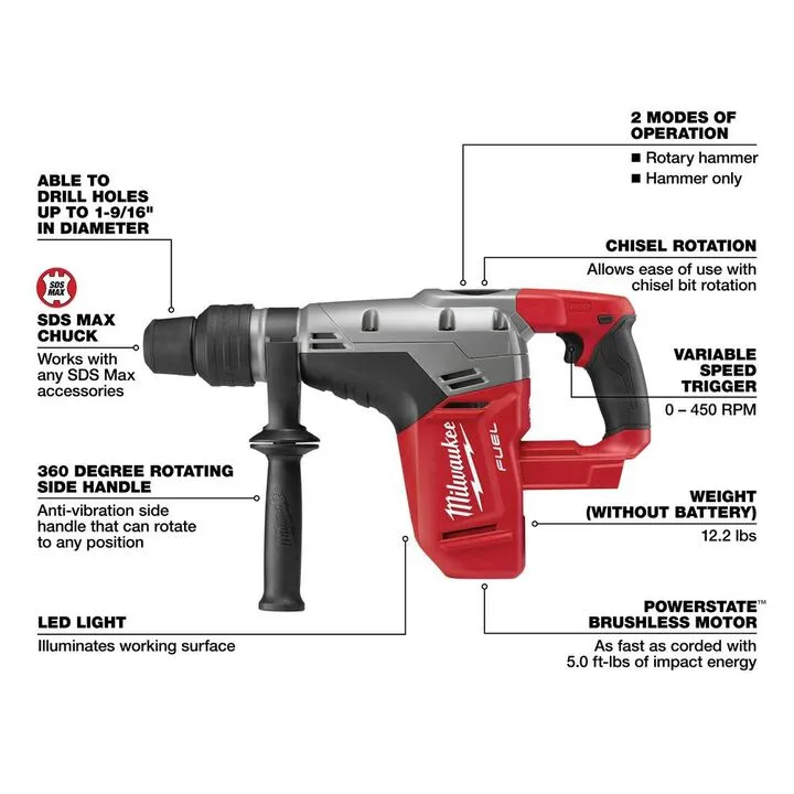 Milwaukee M18 FUEL 1-9/16 in. SDS-Max Rotary Hammer (Bare Tool) 3