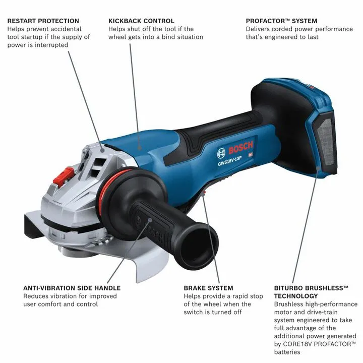 Bosch PROFACTOR 18V Spitfire 5-6in Angle Grinder with Paddle Switch (Bare Tool) 1