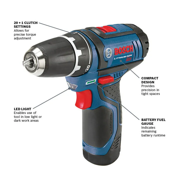 Bosch 12V MAX 3/8 Inch Drill Driver Kit (Reconditioned) - Professional Performance 3