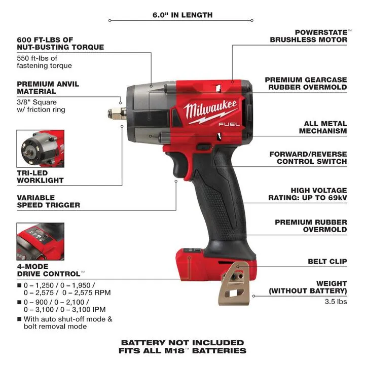 Milwaukee M18 FUEL 3/8 Impact Wrench with Friction Ring - Reconditioned (Bare Tool) 2
