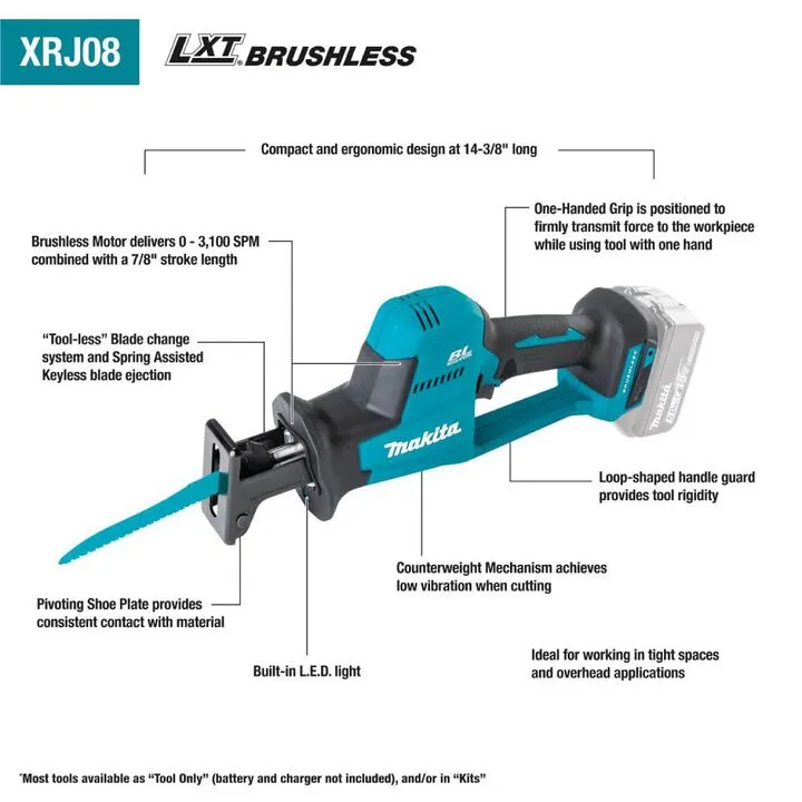 Makita 18V LXT Lithium-Ion Cordless Compact One-Handed Reciprocating Saw (Bare Tool) 2