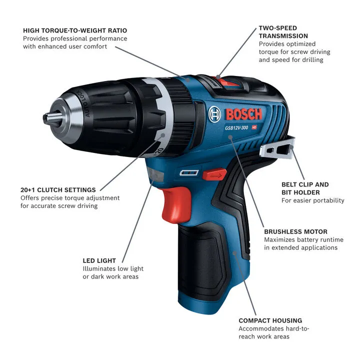 Bosch 12V Max Brushless 3/8 Inch Hammer Drill/Driver (Bare Tool) 1