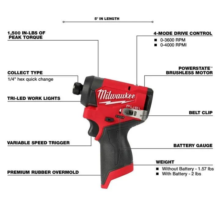 Milwaukee M12 FUEL 1/4-inch Hex Impact Driver (Reconditioned) - Bare Tool 2