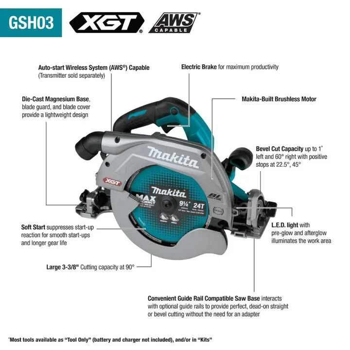 Makita 40V max XGT 9 1/4in Circular Saw - Guide Rail Compatible (Bare Tool) 2