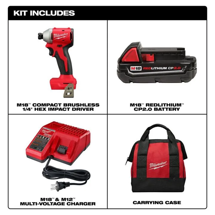 Milwaukee M18 Compact 1/4 Inch Hex Impact Driver Kit - Professional Grade Performance 2