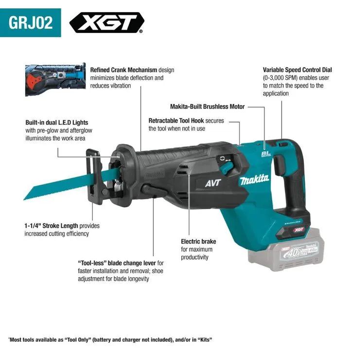 Makita 40V max XGT Brushless Cordless AVT Orbital Reciprocating Saw Kit 10
