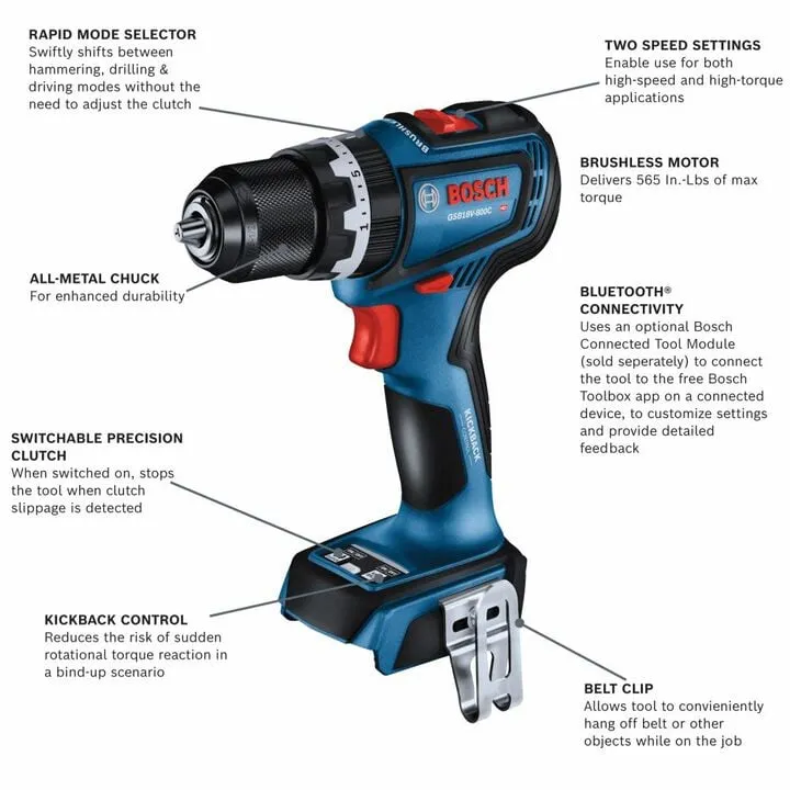 Bosch 1/2 Inch Brushless Connected-Ready Hammer Drill/Driver (Bare Tool) 1