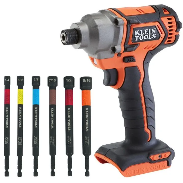 Klein Tools Compact Impact Driver (Bare Tool) & 6pc Magnetic Power Nut Setter Bundle