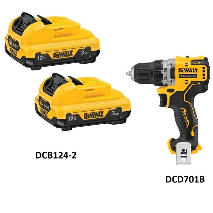 DEWALT 12V MAX 3Ah Battery (2-Pack) and 3/8 Inch Drill Driver Professional Bundle 1